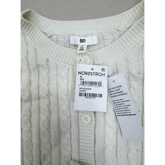 BP Cardigan Sweater Womens Size XS Ivory Cropped Cable Knit Button-Front - Picture 6 of 8